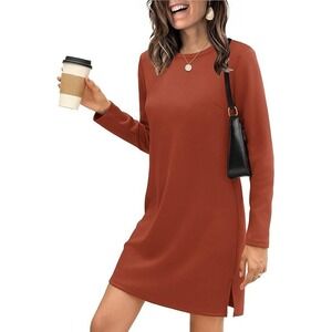 Sampeel T-Shirt Dress Womens Size Small Rust Orange Long Sleeve Mini Side Slit